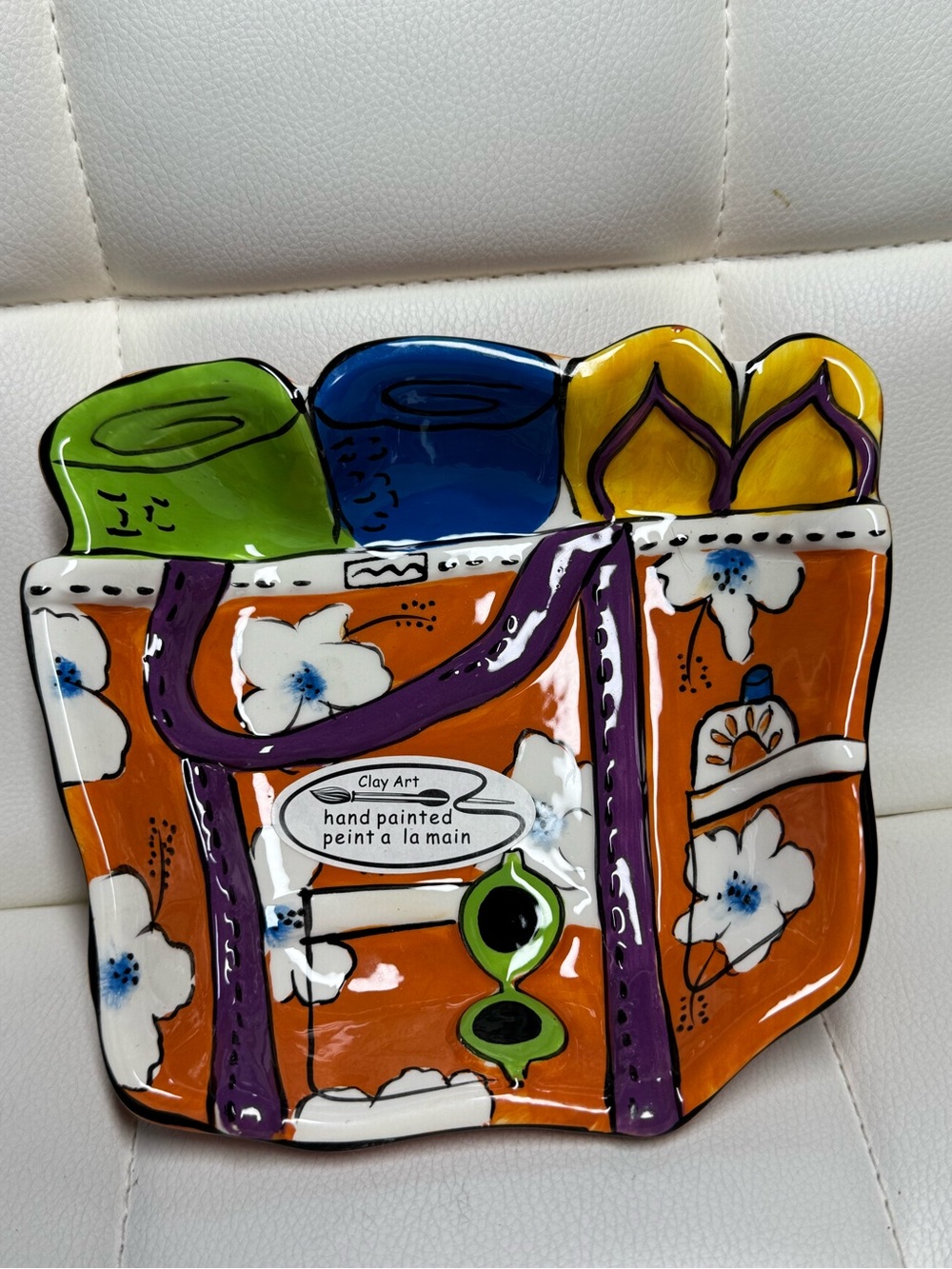 Clay Art Summer Fun Beach Tote Bag Serving Bowl Dish